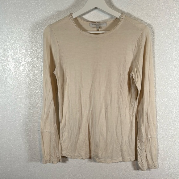 Burning Torch Cream Distressed Long Sleeve Tee Crochet Detail on Back Size Small - Picture 1 of 8